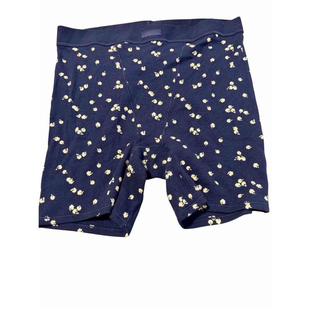Skims Women's Navy Cotton Rib Boxer Brief with Allover Daisy Print Size Large